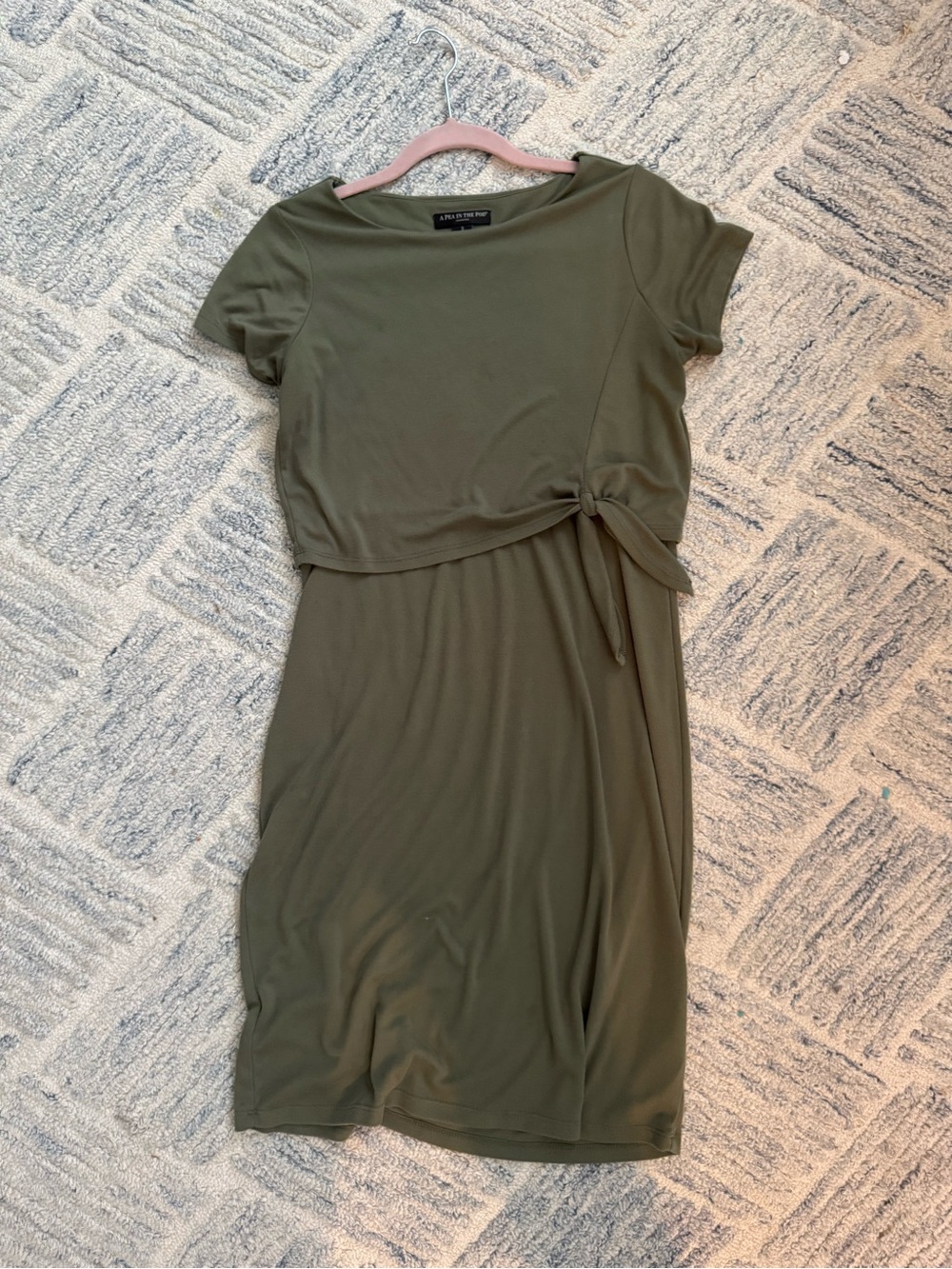 A Pea in the Pod Olive Green Short Sleeve Tie-Waist Midi Dress